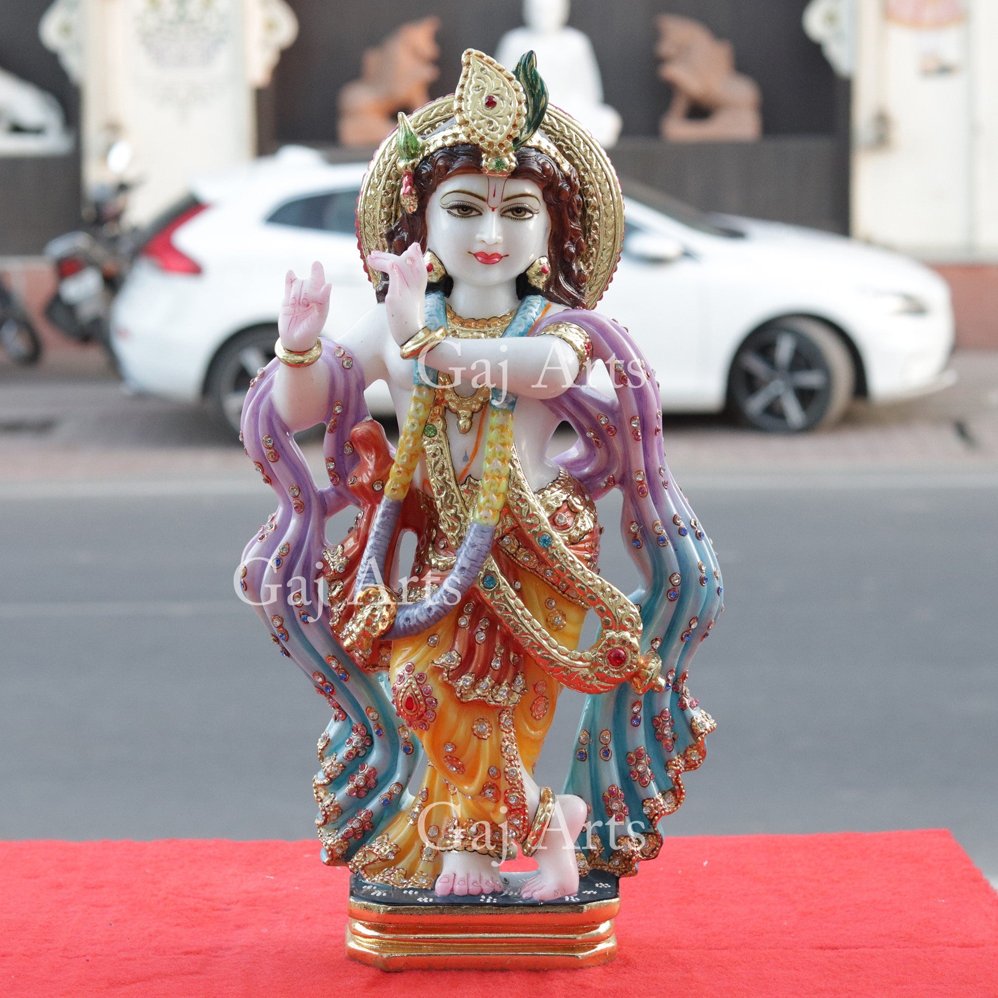 Super White Vietnam Marble Krishna Idol | 18 Inch