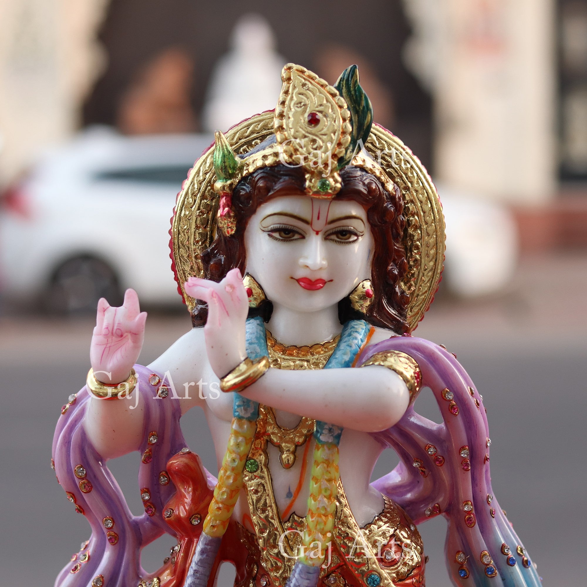 Super White Vietnam Marble Krishna Idol | 18 Inch