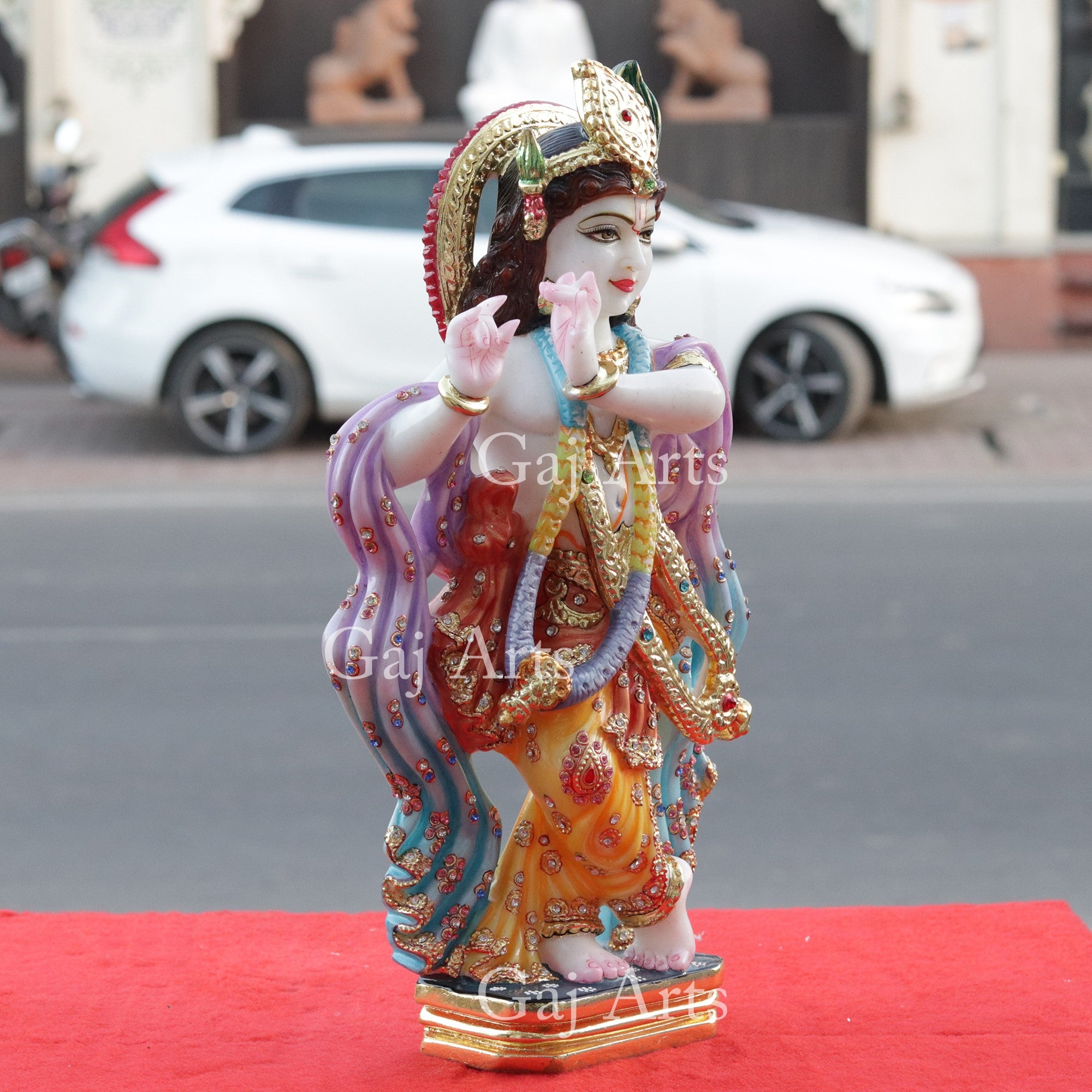 Super White Vietnam Marble Krishna Idol | 18 Inch
