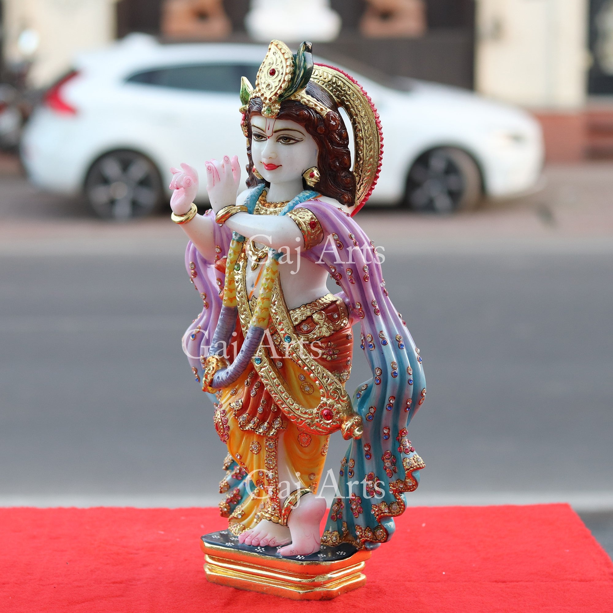 Super White Vietnam Marble Krishna Idol | 18 Inch