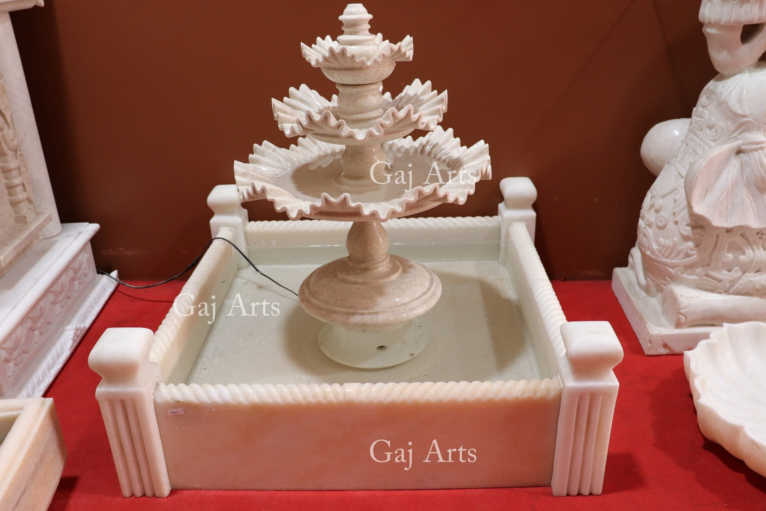 Italian Brown &amp; Makrana Marble Water Fountain | 30 Inch