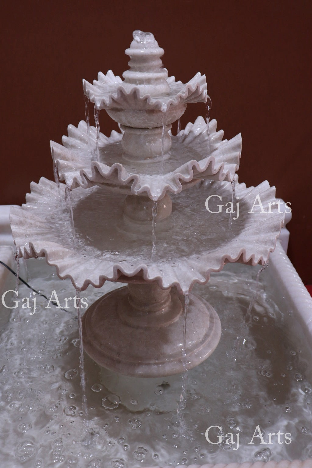 Italian Brown &amp; Makrana Marble Water Fountain | 30 Inch