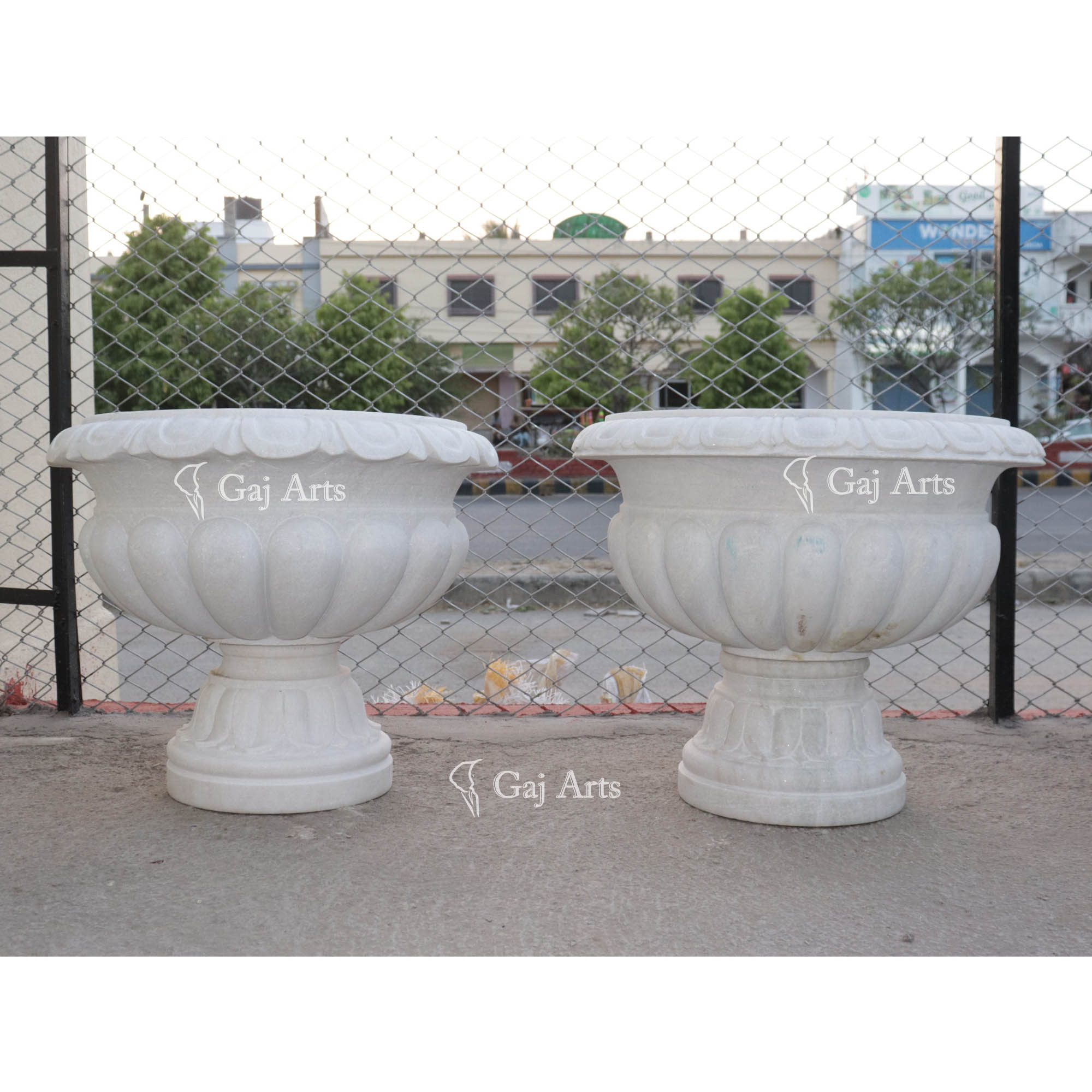 Elegant White Marble Planter | 21 Inch