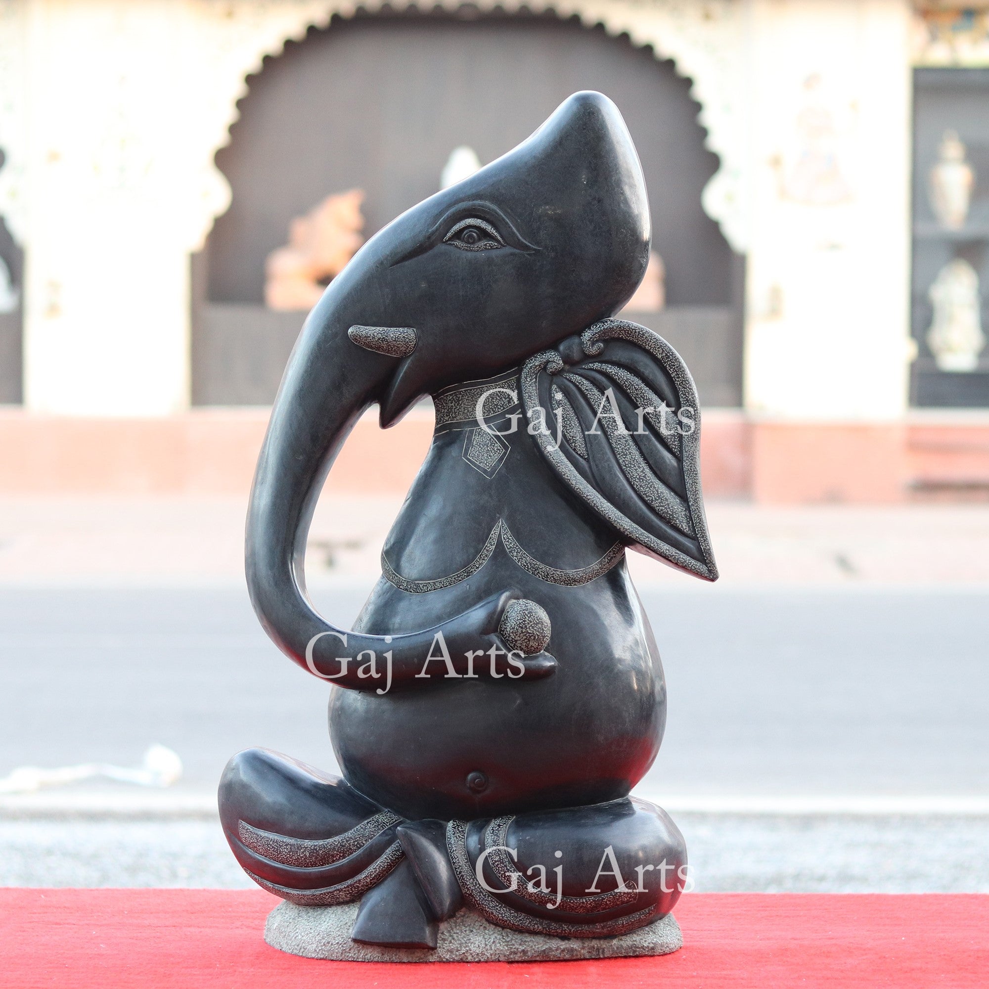 Rajasthan Black Marble Modern Ganesha Idol with Etching | 32 Inch