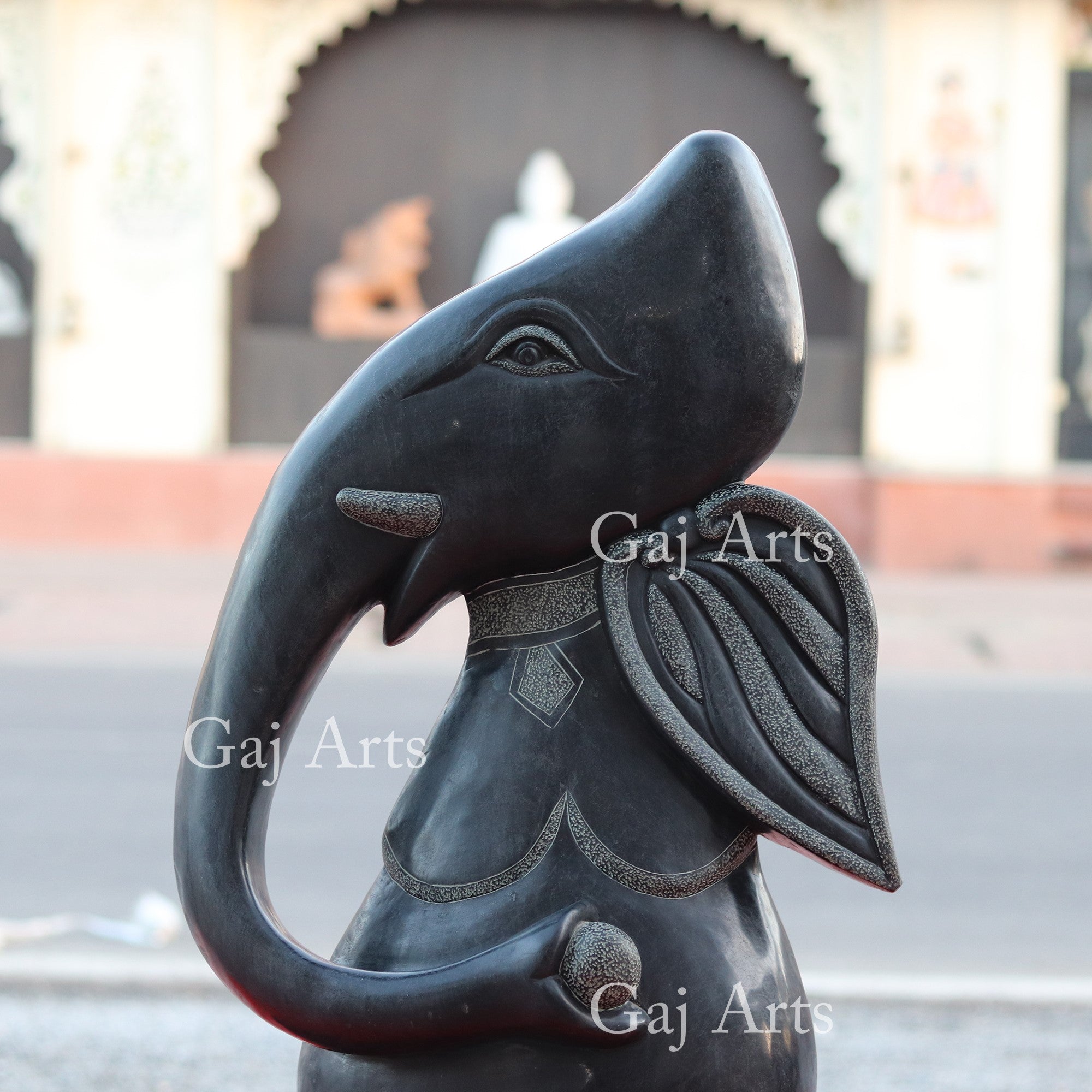 Rajasthan Black Marble Modern Ganesha Idol with Etching | 32 Inch