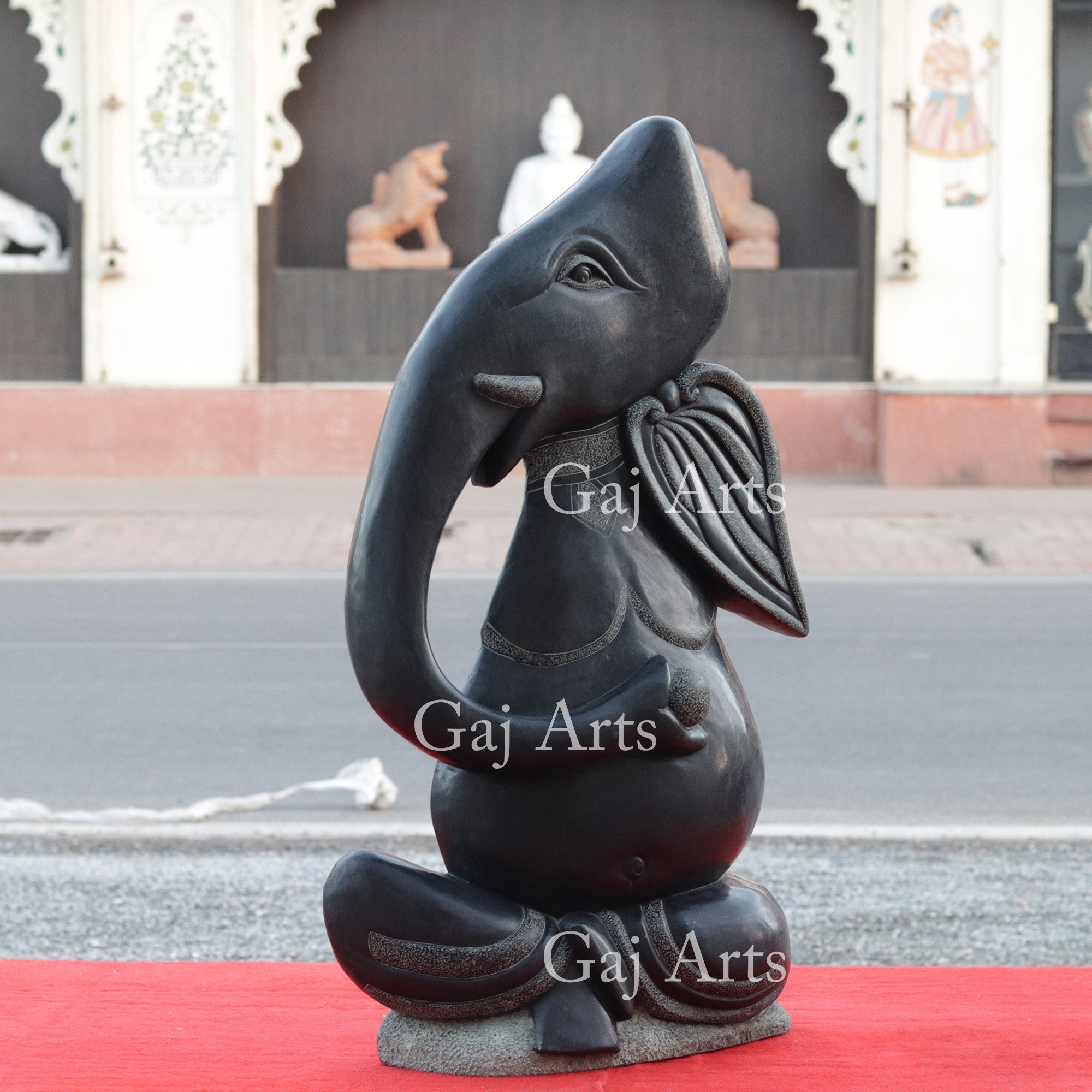 Rajasthan Black Marble Modern Ganesha Idol with Etching | 32 Inch