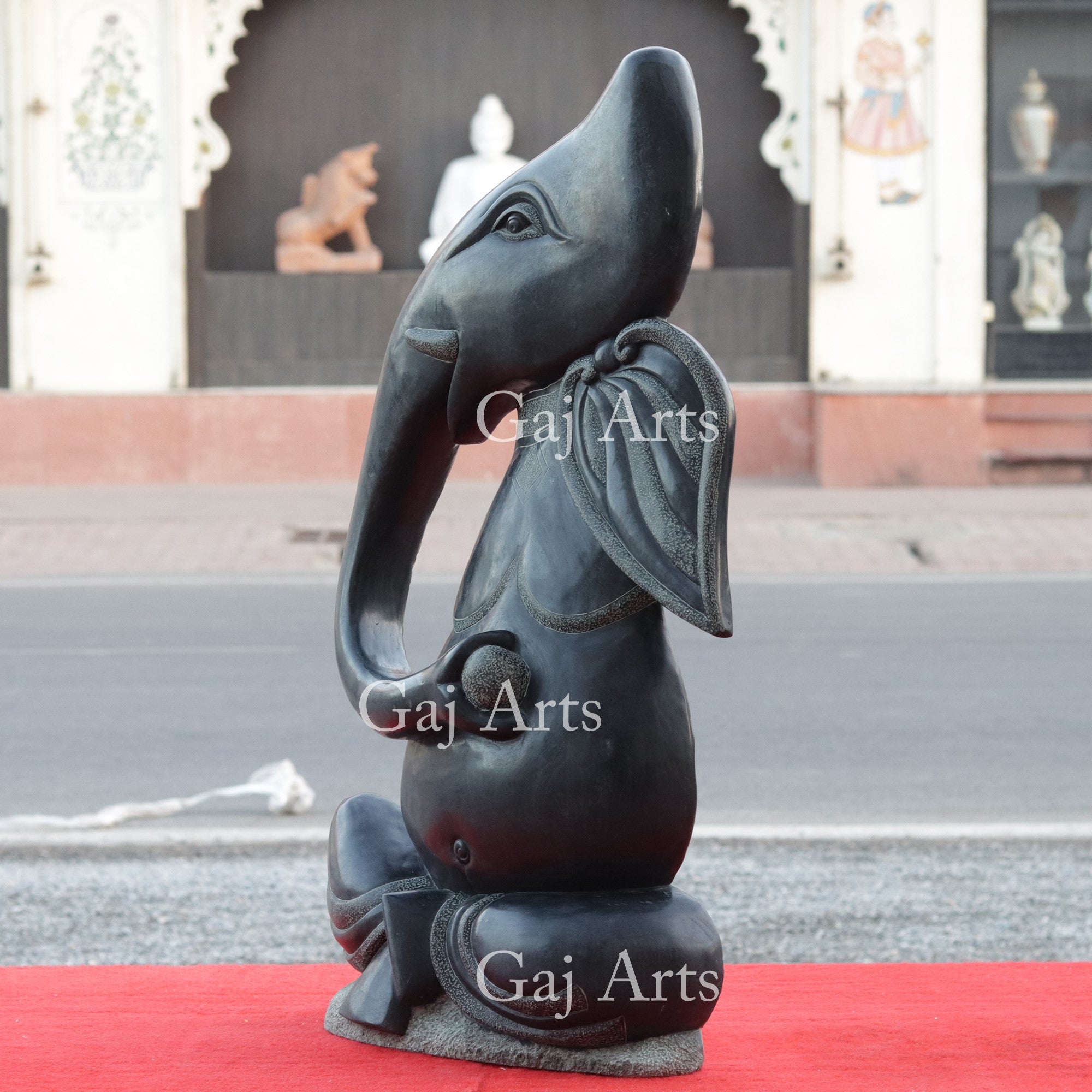 Rajasthan Black Marble Modern Ganesha Idol with Etching | 32 Inch